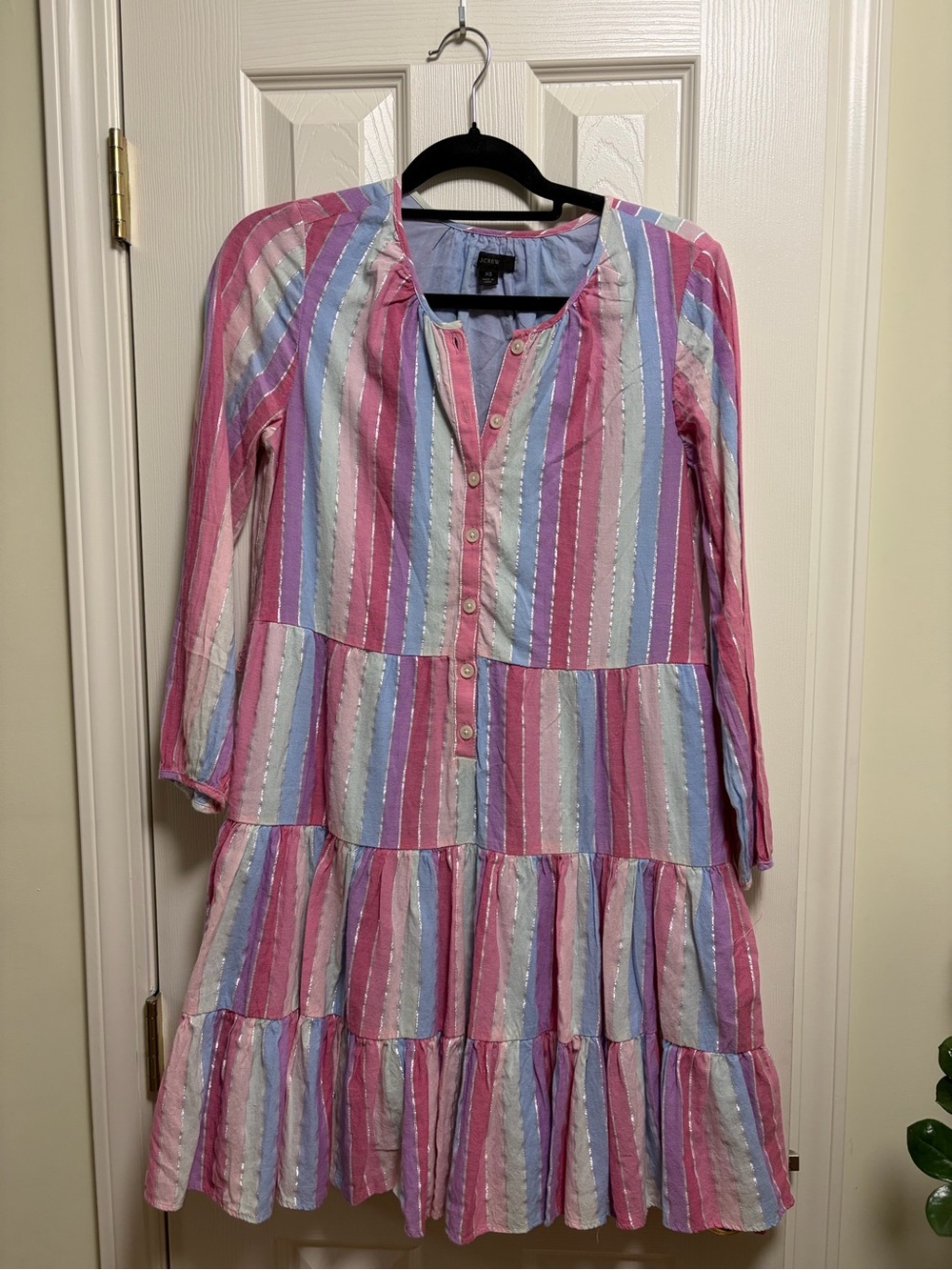 JCrew striped pastel tiered dress XS